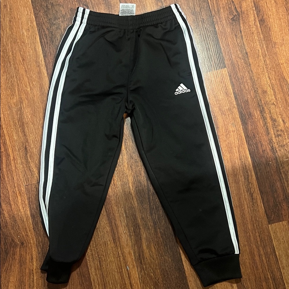 Adidas Kids Black Joggers with White Stripes